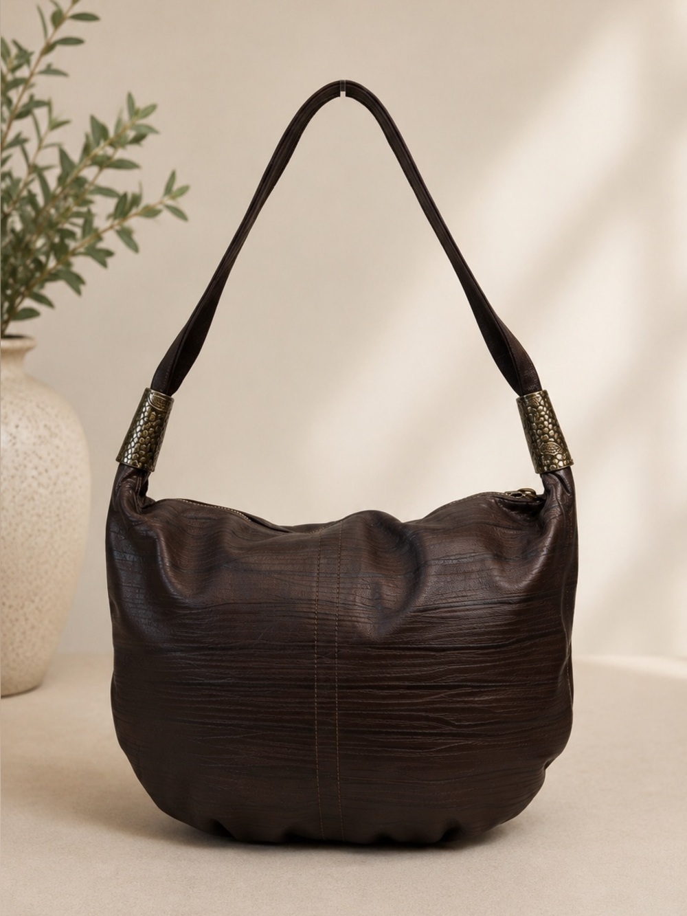 Maya Brown Soft Leather Slouchy Hobo Shoulder Bag Boho Everyday Purse
